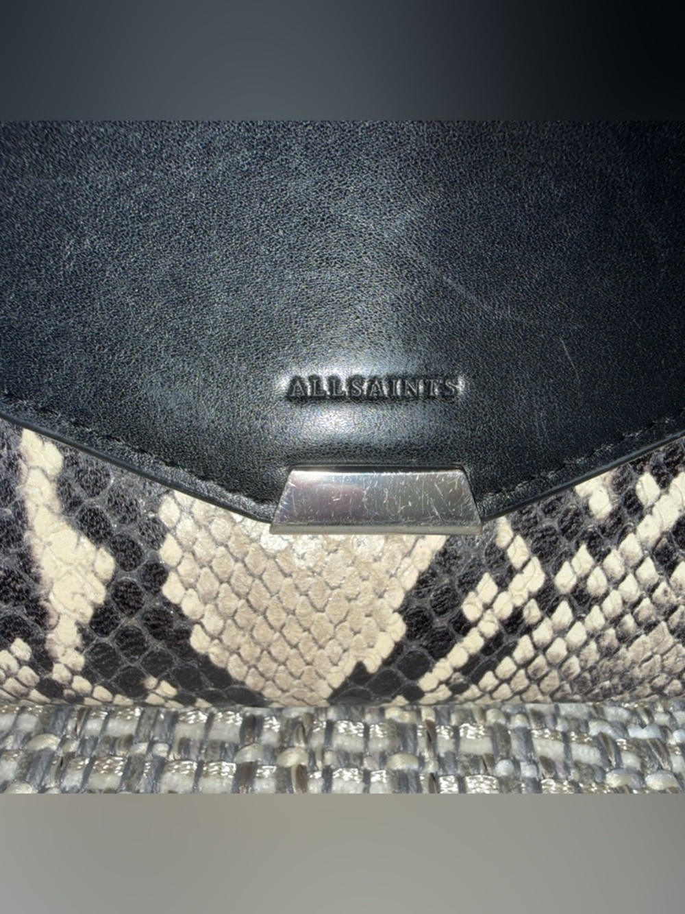 ALL SAINTS Genuine Calf Leather Chain Wallet Snake Skin-Like Cow Leather. - Picture 6 of 11